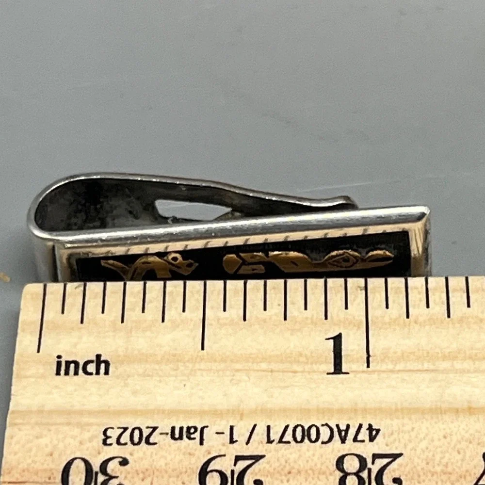 Vtg 925 Tie Clip 18k Gold Sterling Silver‎ Peru/Mexico Bird Snake Motif 1.25